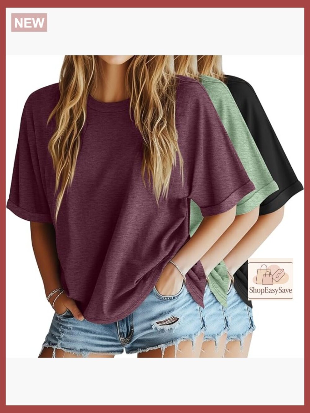 Oversized Half Sleeve Tees 3 Pack Casual Loose Fit Summer Basic Tops